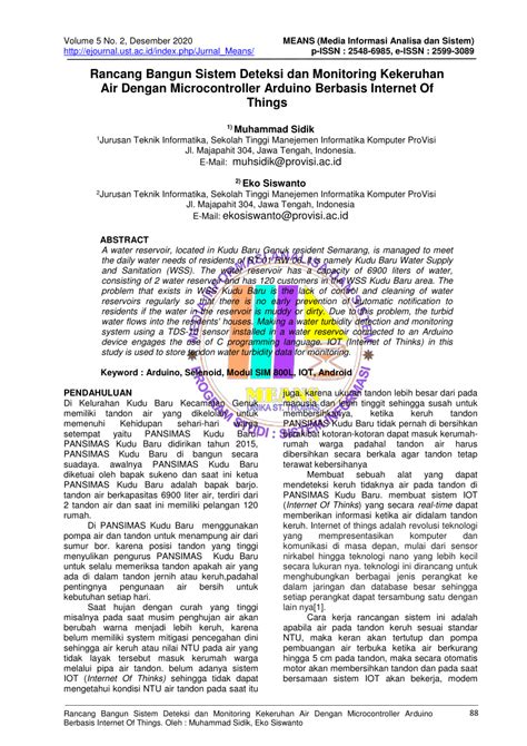 PDF Rancang Bangun Sistem Deteksi Dan Monitoring Kekeruhan Air