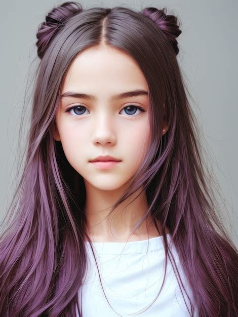 Premium AI Image | A girl with long brown hair and blue eyes