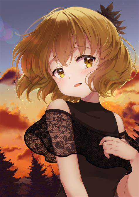 Safebooru 1girl Aki Shizuha Alternate Costume Bangs Bare Shoulders Black Shirt Blonde Hair