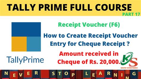 Tally Prime Receipt Voucher For Cheque Received Voucher Entry In Tally Prime Youtube