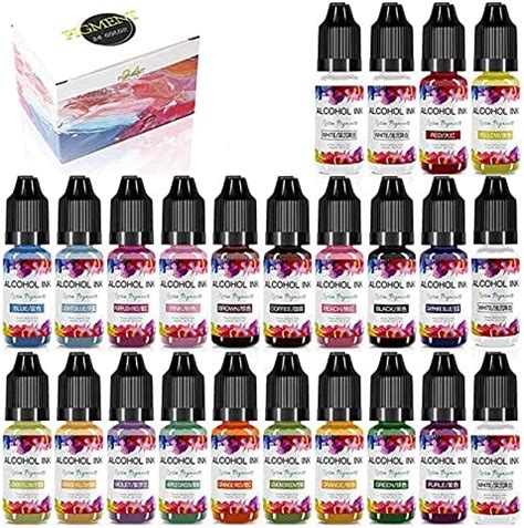 Alcohol Ink Set 24 Bottles Vibrant Colors High Concentrated Alcohol