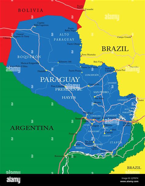 Carte vectorielle très détaillée du Paraguay avec régions