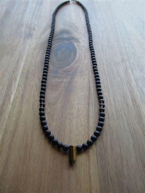 Men S Matte Black Onyx And Tiger Eye Necklace Beaded Etsy