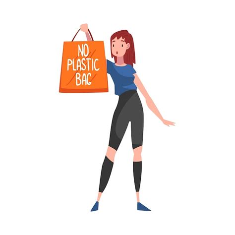 Premium Vector Girl Showing Paper Shopping Bag With No Plastic Bag