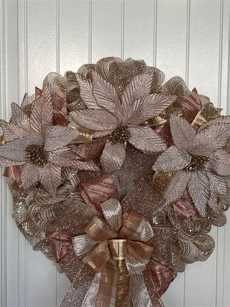 Poinsettia Wreath Christmas Wreath Rose Gold Poinsettias - Etsy