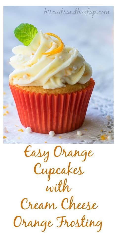 an orange cupcake with cream cheese frosting on top and the words easy ...