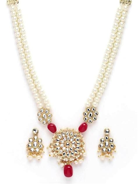 Buy Karatcart Metal Gold Plated Red Tumble Studded Pearl Kundan