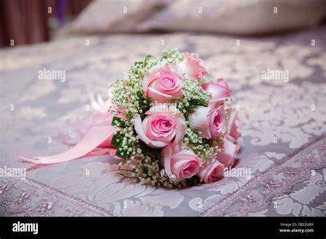 Pink Engagement Flowers On White Table Pink Engagement Bouquet Pink