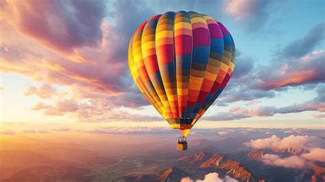 Premium Photo Flying High Up In A Multi Colored Hot Air Balloon Adventure