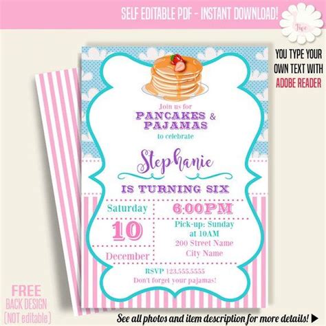 Pancakes And Pajamas Invitation Slumber Party Printable Pdf Template