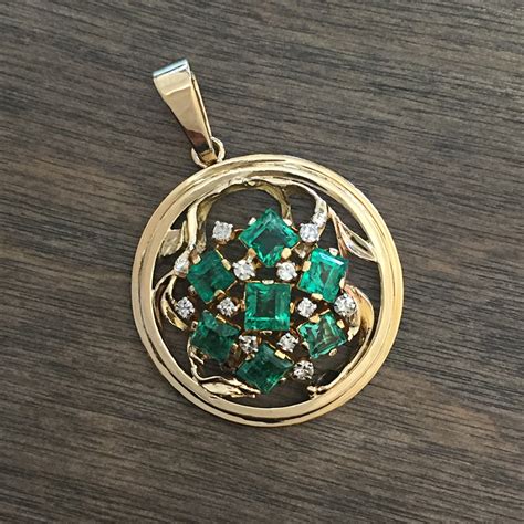 Fun And Funky Emerald And Diamond Cluster Pendant In 14k Gold From 1980