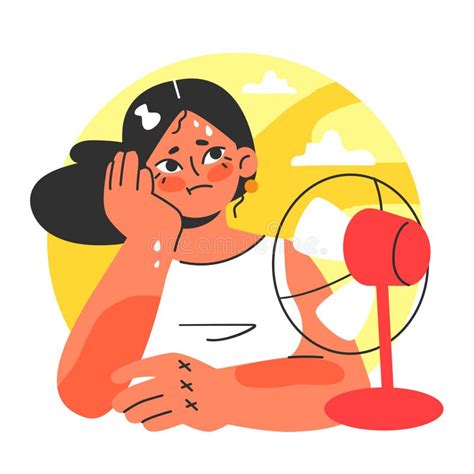 Heat Wave Female Character Suffering From Heat Stock Vector