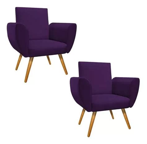 Kit 02 Sillones Elisa Palito Mel Suede Morado Amarena Furniture