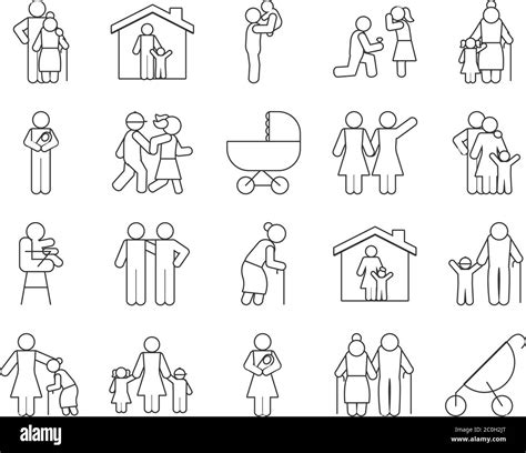 Old People And Pictogram People Icon Set Over White Background Line