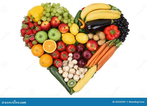 Las Frutas Y Verduras Que Forman El Corazón Aman Tema Y Eatin Sano Imagen De Archivo Imagen De