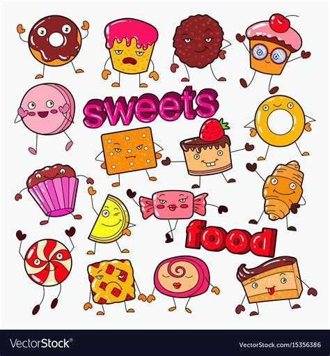 Cute Sweet Food Candy Characters Doodle Royalty Free Vector