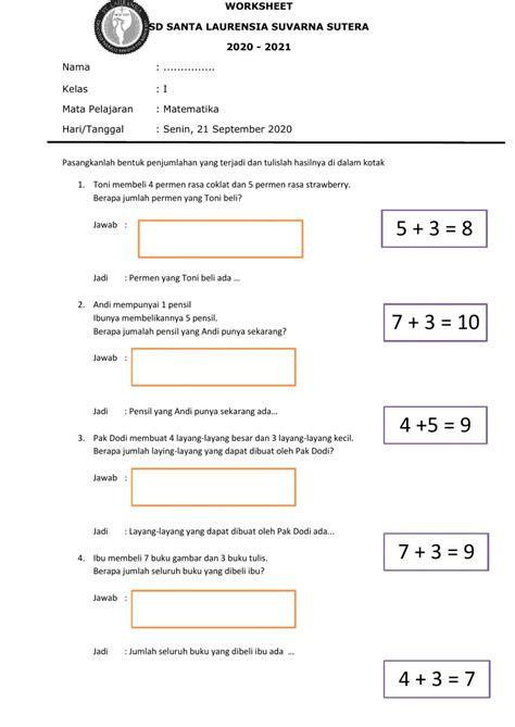 Soal Cerita Worksheet