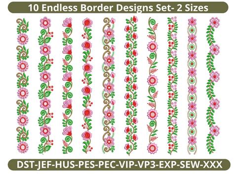 10 Embroidery Border Designs Bundle 2 Sizes Beautiful Border Designs