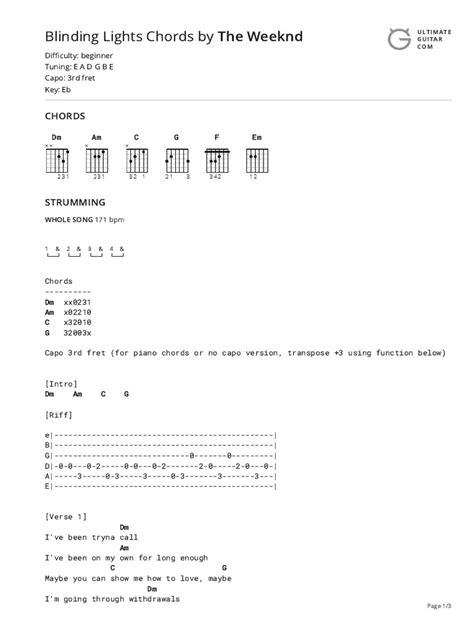 Blinding Lights Chords by The Weekndtabs at Ultimate Guitar Archive ...