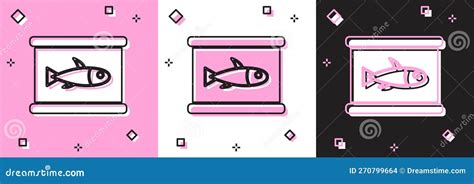 Establecer Icono De Pescado Enlatado Aislado En Fondo Rosa Y Blanco