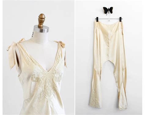 Vintage 1930s Pajamas 1930s Lingerie 30s Ivory White Silk And Lace