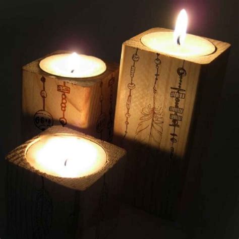 Solid Wooden Cube Tealight Holder Set of 3 / Par - ShopiPersia