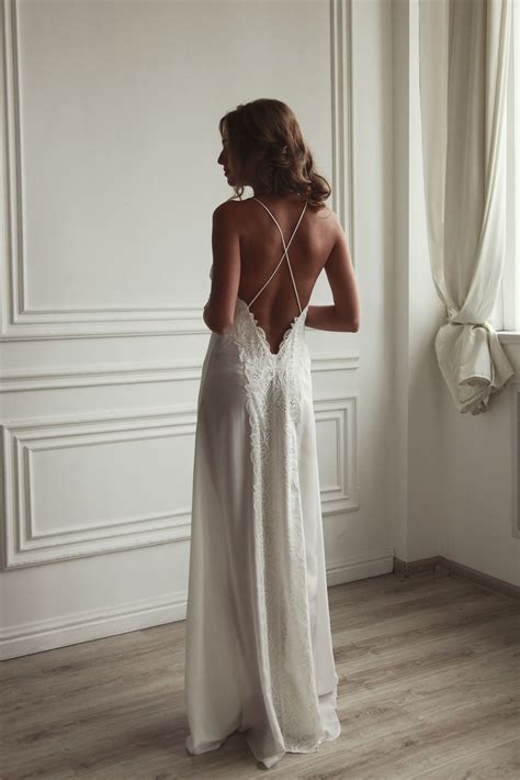 Long Silk Bridal Nightgown With Open Back And Lace F Artofit