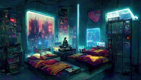 Premium AI Image | Cozy cyberpunk futuristic bedroom concept art ...