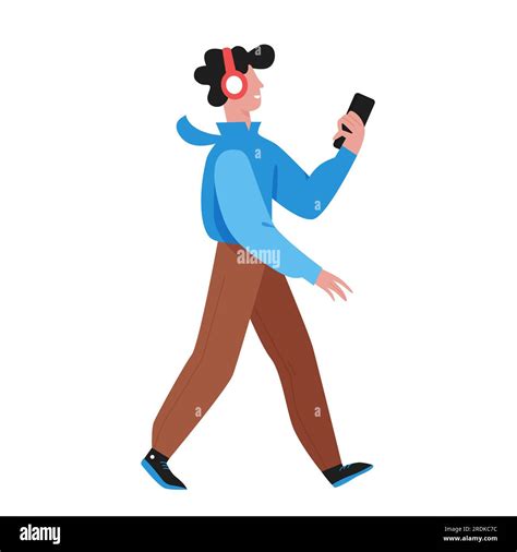 Walking Boy Listening To Music Phone Musical Player Mobile User