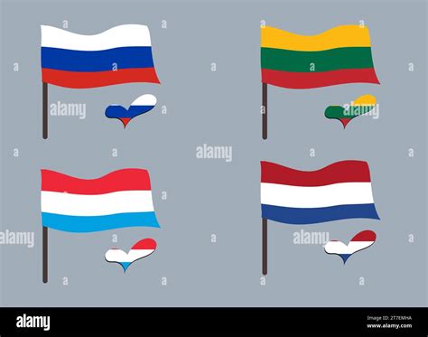 Set Of Flags Lithuania Luxembourg Netherlands Russia Heart In