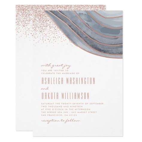 Modern White Rose Gold Agate Wedding Invitation Zazzle Agate