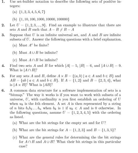 Solved 1 Use Set Builder Notation To Describe The Following