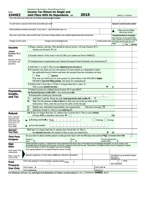 Irs 1040Ez Printable Form