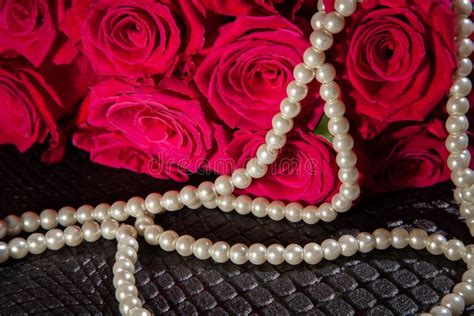 Beautiful Red Roses And White Pearls Concept Of Beauty For Women