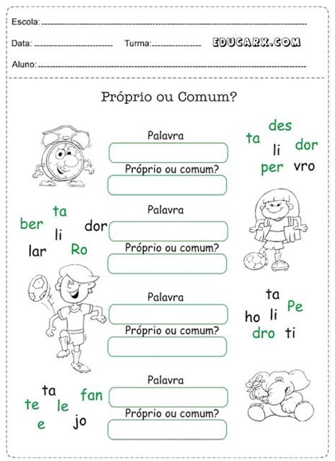 BINGO DOS SUBSTANTIVOS PRÓPRIOS E COMUNS ATIVIDADES LÚDICAS