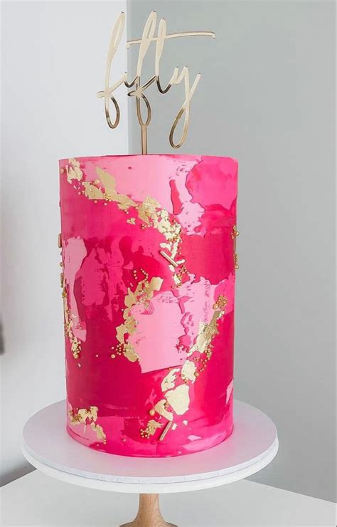 Elegant Pink And Gold 50th Birthday Cake