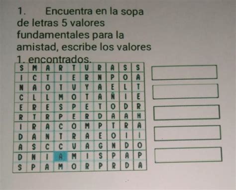 1 Encuentra En La Sopa De Letras 5 Valores Fundamentales Para La