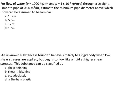 Solved For Flow Of Water P Kg M And U X Chegg