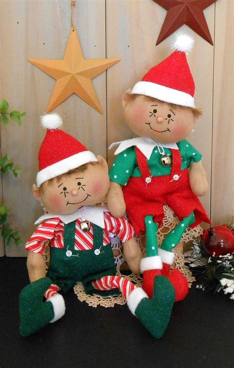 Pdf E Pattern Primitive Raggedy Elf Doll Christmas Holiday Country Folk Art Cloth Sewing Art 94