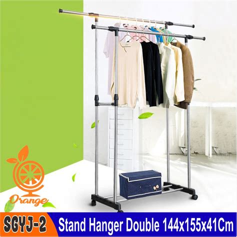 Jual Stand Hanger Double 2 Sisi Rak Gantungan Baju Tiang Jemuran