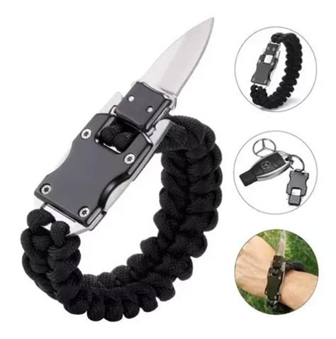 Pulsera Paracord Negra Con Navaja Oculta Supervivencia En Venta En