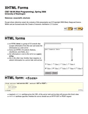 Fillable Online CSE 190 M XHTML Forms University Of Washington Fax