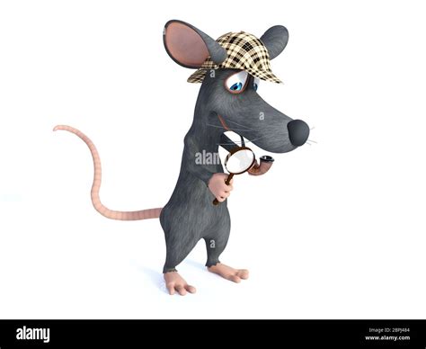 D Rendering Of A Cute Smiling Cartoon Mouse Holding A Magnifying Glass