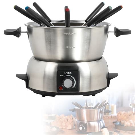 LIVOO Elektrisches Fondue Set 8 Personen Edelstahl Käsefondue 1000 Watt