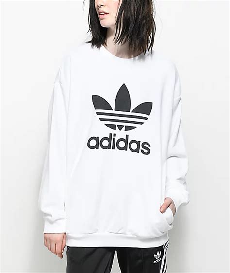 Adidas Trefoil White Oversized Crew Neck Sweatshirt Zumiez