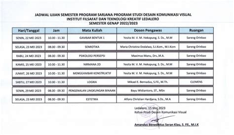 Jadwal Ujian Semester Genap 2022 2023 Prodi Desain Komunikasi Visual