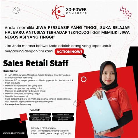 Lowongan Kerja Sales Retail Staff Digital Marketing Specialist