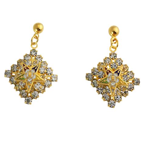 Eastern Star rhinestone dangle pierced earrings