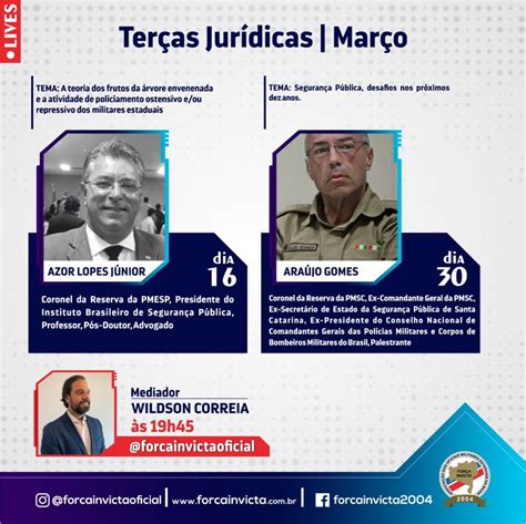 CONFIRA AS LIVES DAS TERÇAS JURÍDICAS DO MÊS DE MARÇO Força Invicta