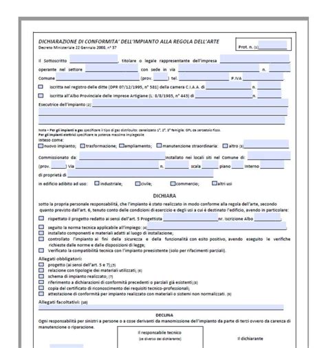 Esempio Dichiarazione Di Conformità Per Sostituzione Caldaia